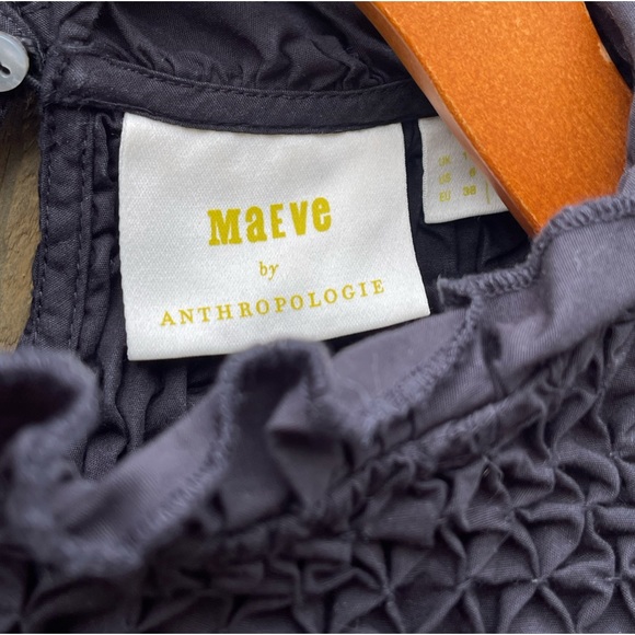 Anthropologie Maeve Pin Tuck Smocked Peasant Blouse Black - Picture 3 of 5